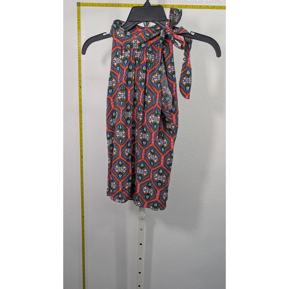 Yuna Eum Lee Halter Top Orange Blue Geometric Print Viscose Sleeveless Blouse P